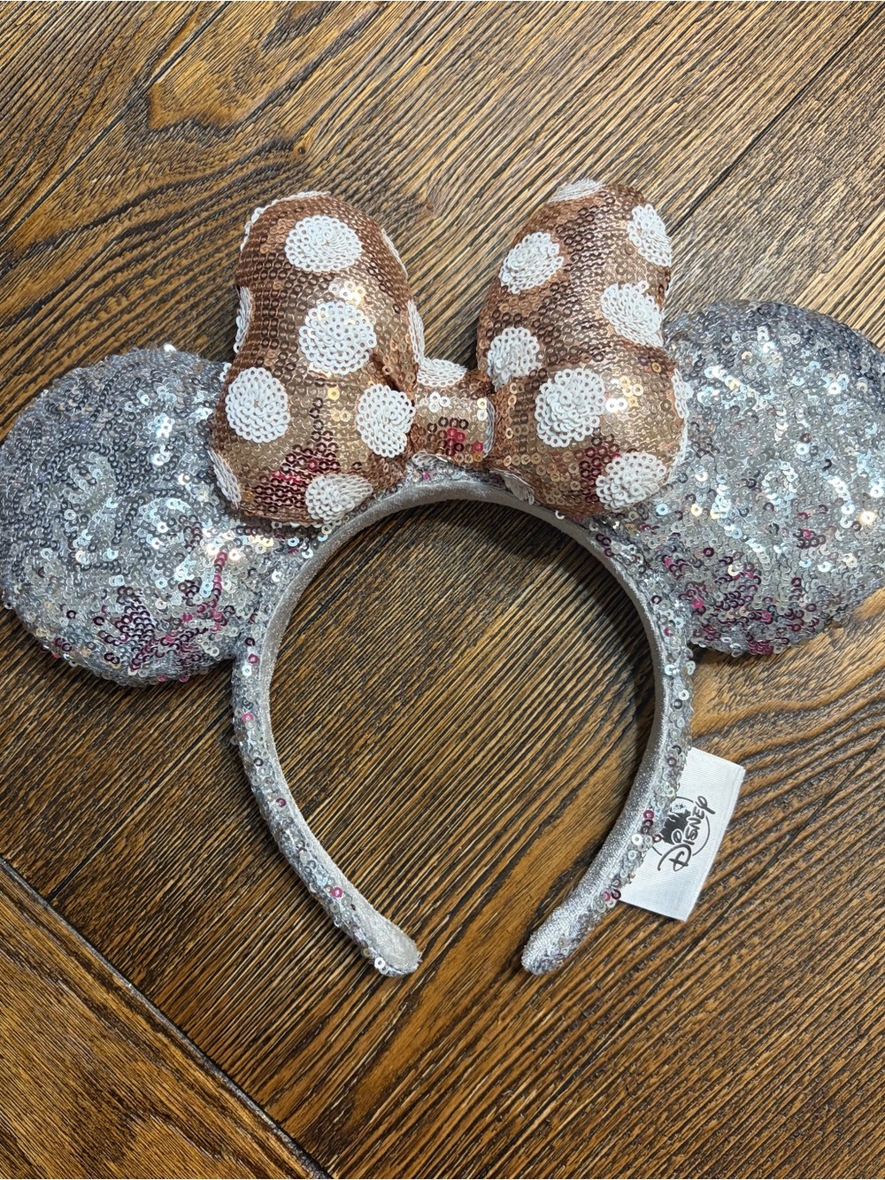 Disney Sequin Minnie Ears Headband in Silver & Rose Gold